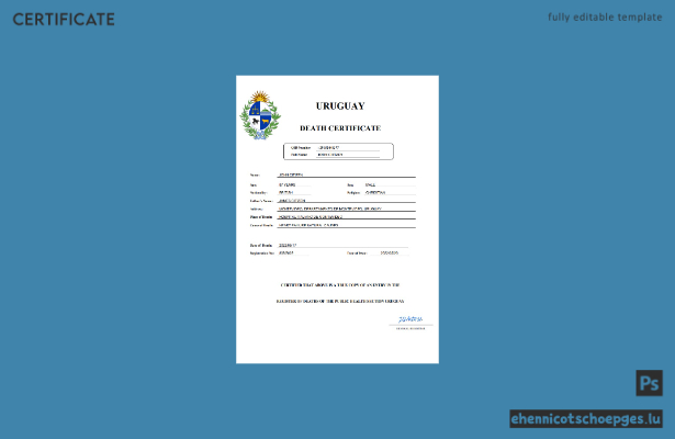 Uruguayische Sterbeurkunde – Beispielansicht in Word und PDF